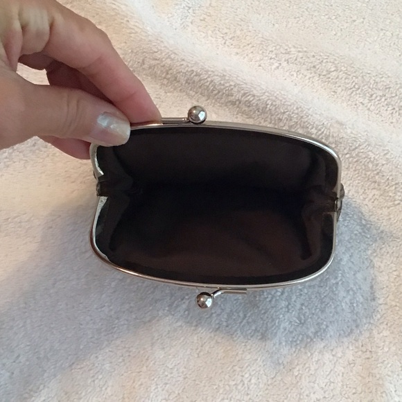 VINTAGE COACH Kisslock Coin Pouch Wallet Tan Dark Brown Leather With Silver - Picture 3 of 3